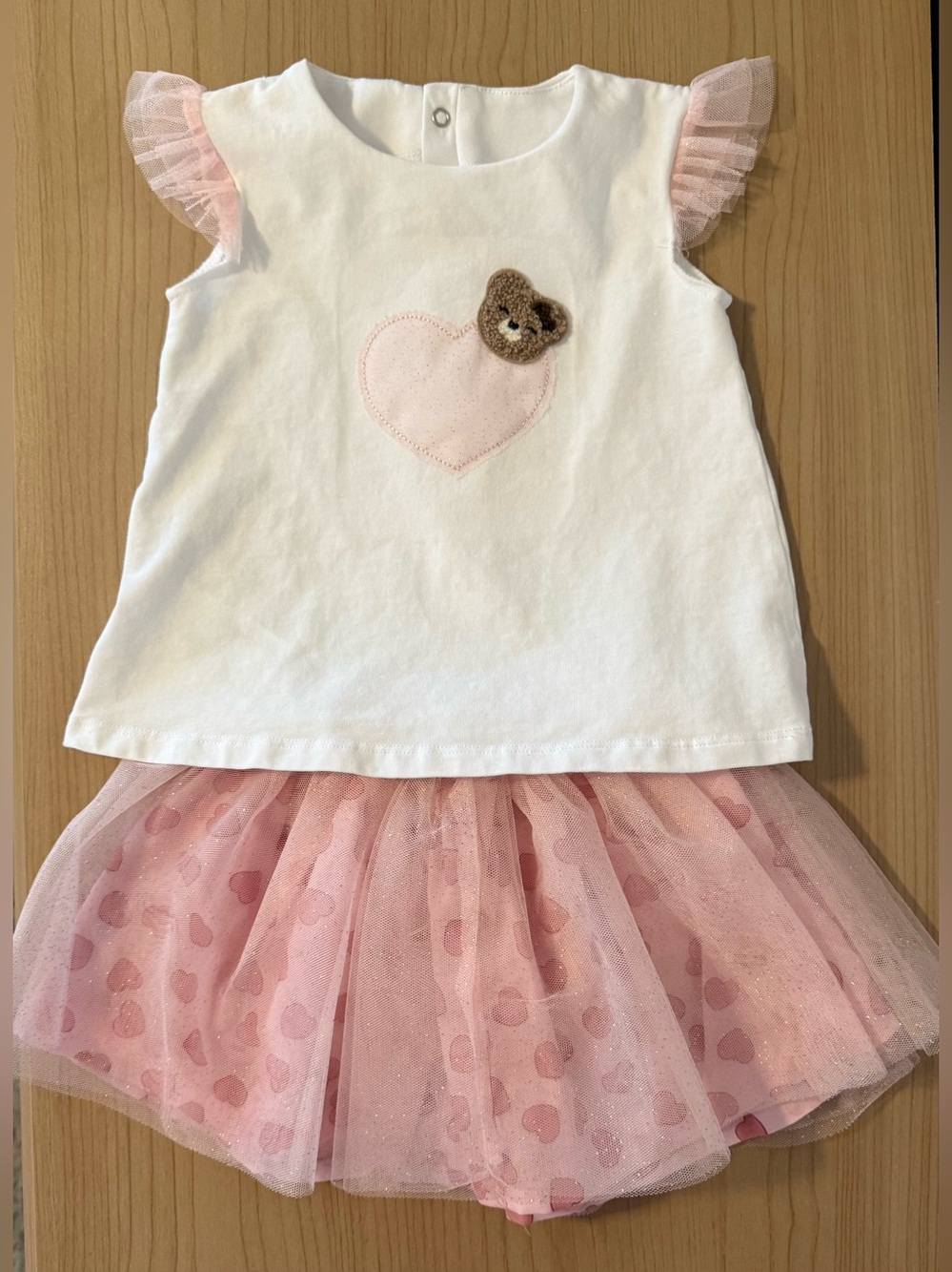 Mayoral White Top and Pink Heart Tulle Skirt Matching Set